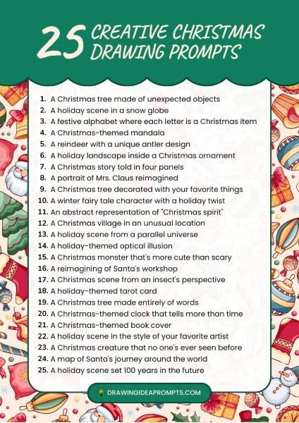 list of creative Christmas drawing prompts