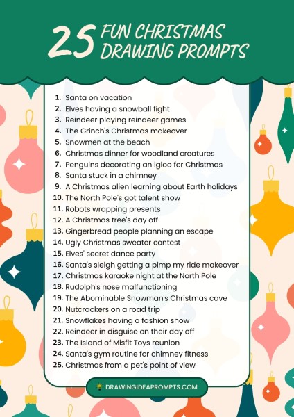 list of fun Christmas drawing prompts