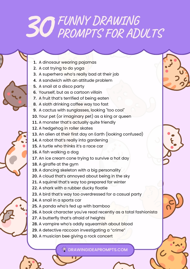 list of fun drawing prompts for adults