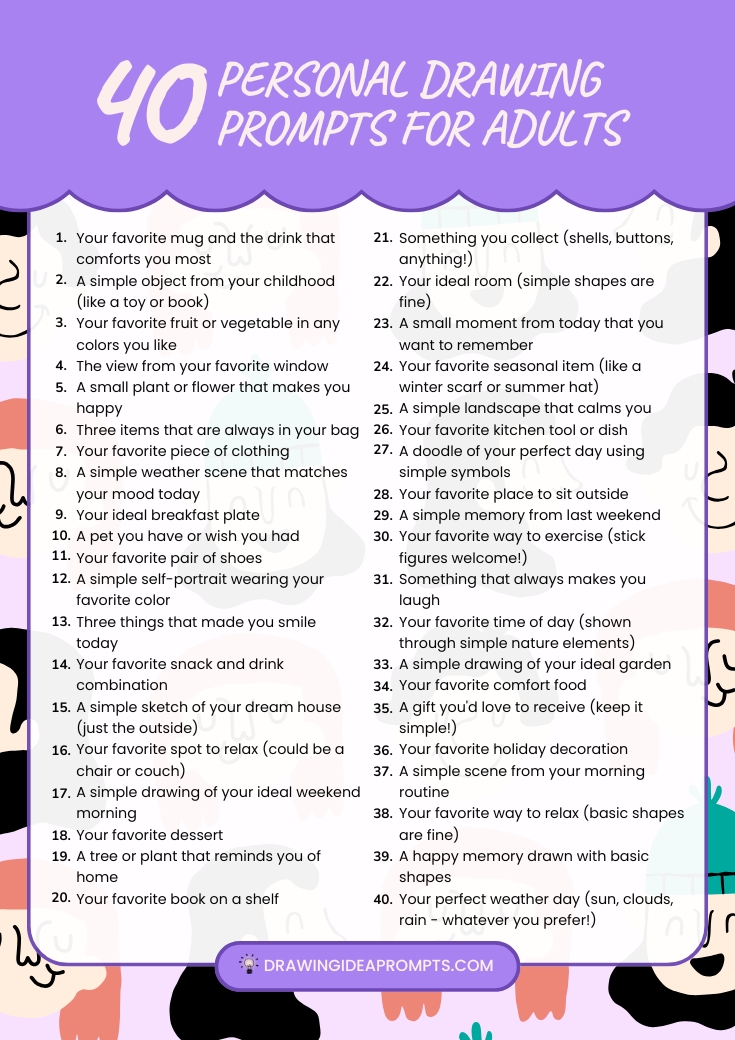 list of personal drawing prompts for adults