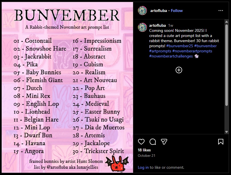 Bunvember challenge drawing prompts 2025