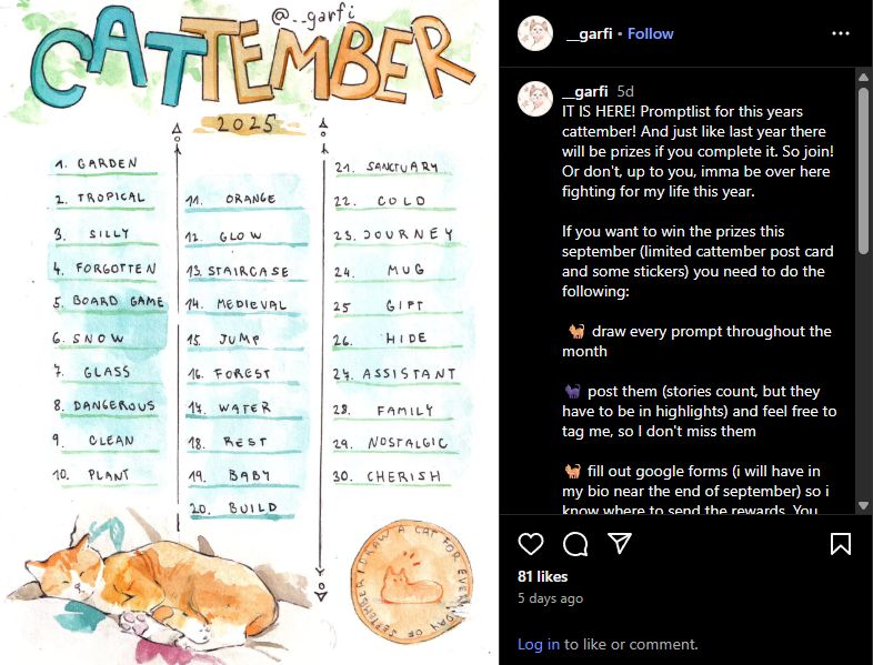 cattember challenge drawing prompts 2025