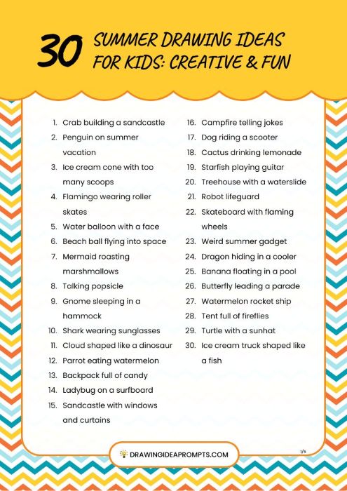 list of easy summer drawing ideas for kids