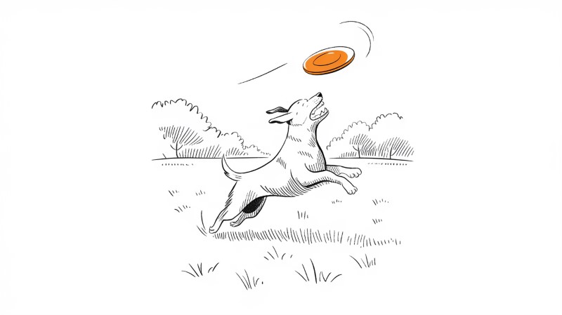 a sketch of a dog leaping to catch a frisbee