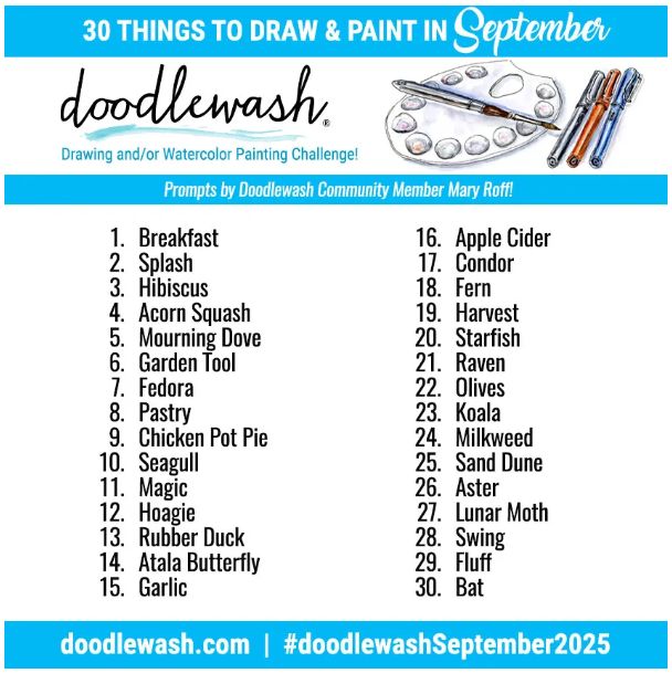 doodlewash september challenge drawing prompts 2025
