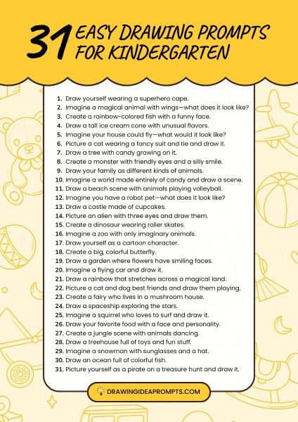 list of drawing prompts for kindergarten and elementary