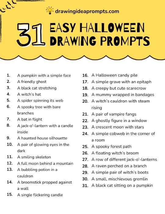 list of easy halloween drawing prompts