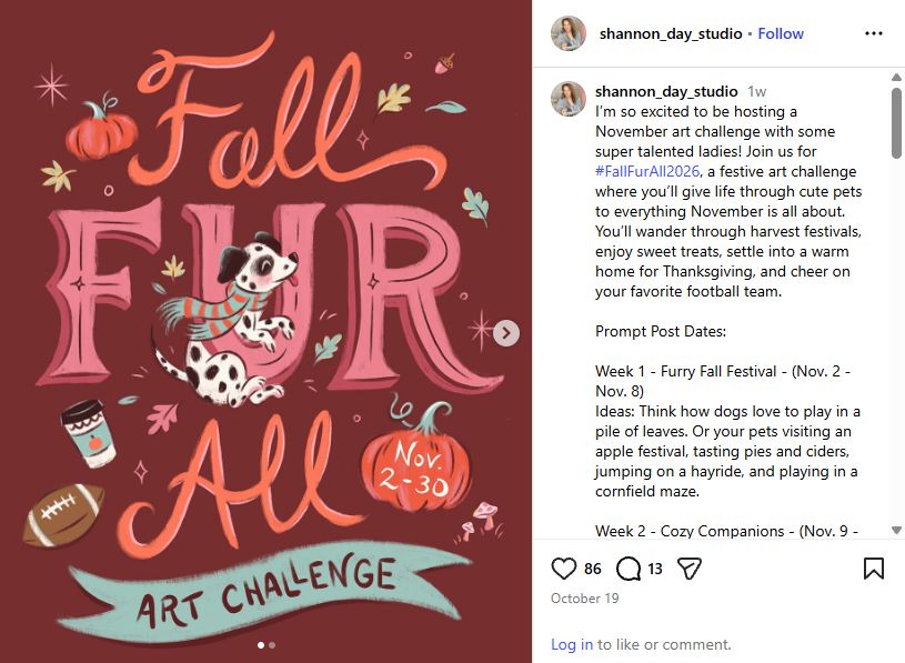 Fall Fur All 2026 november pet art challenge prompts