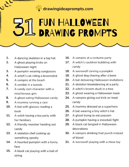 list of fun halloween drawing prompts