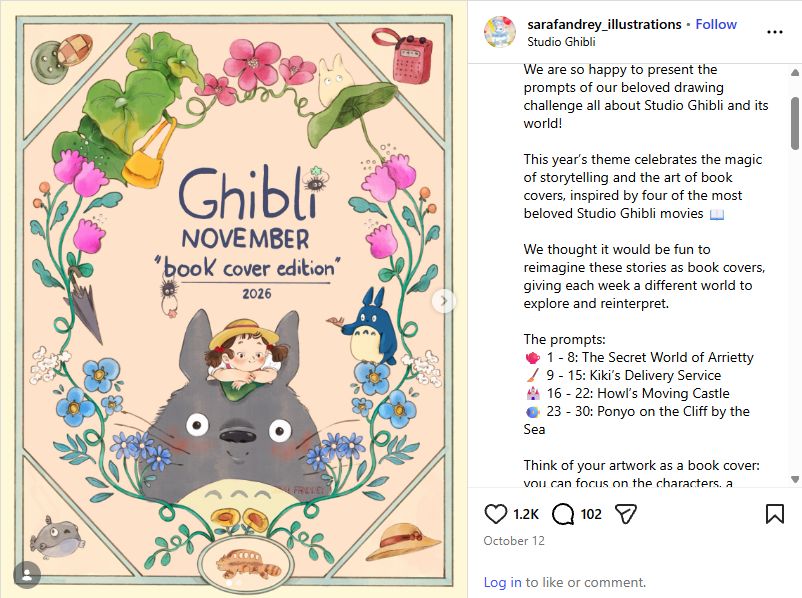 Ghibli November 2026 book cover edition art challenge prompts