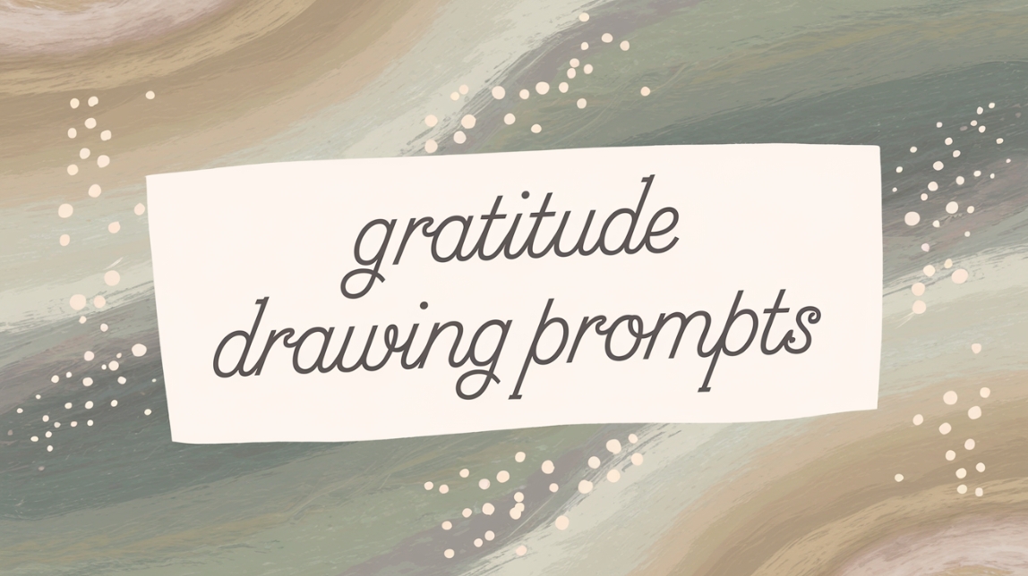 An illustration of the text Gratitude drawing prompts on a gentle abstract background