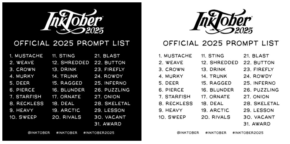official Inktober 2025 prompt list