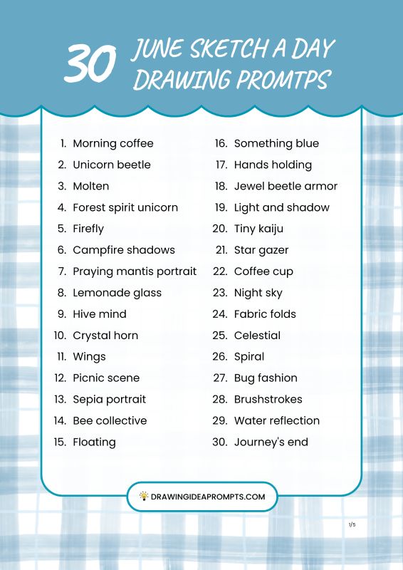list of june drawing prompts and ideas