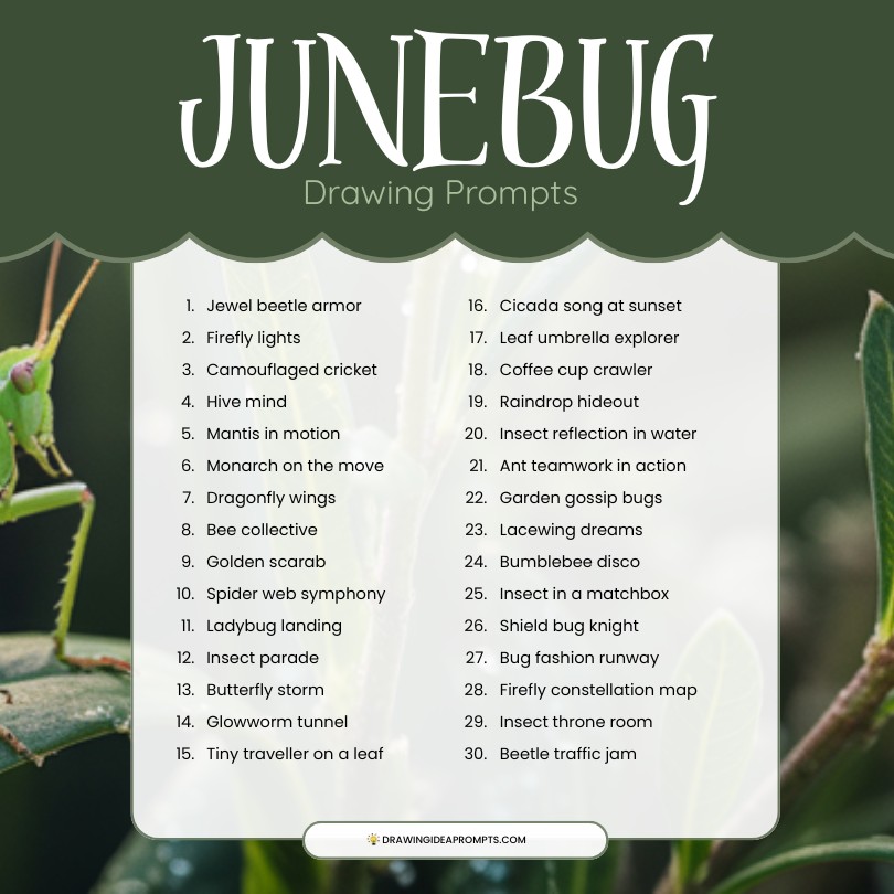 30 drawing prompts for Junebug drawing challenge