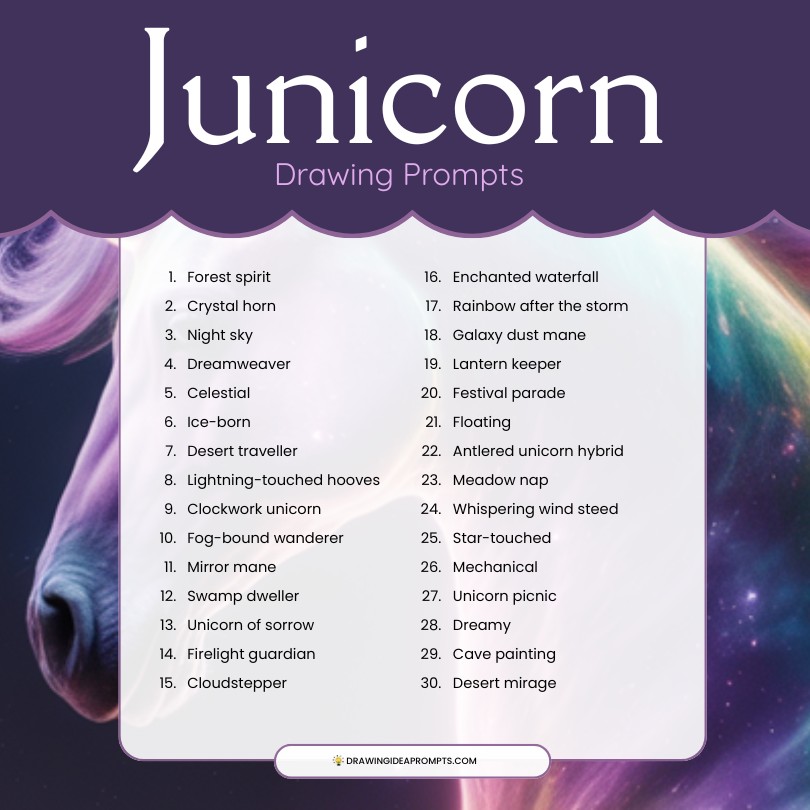 30 drawing prompts for Junicorn drawing challenge