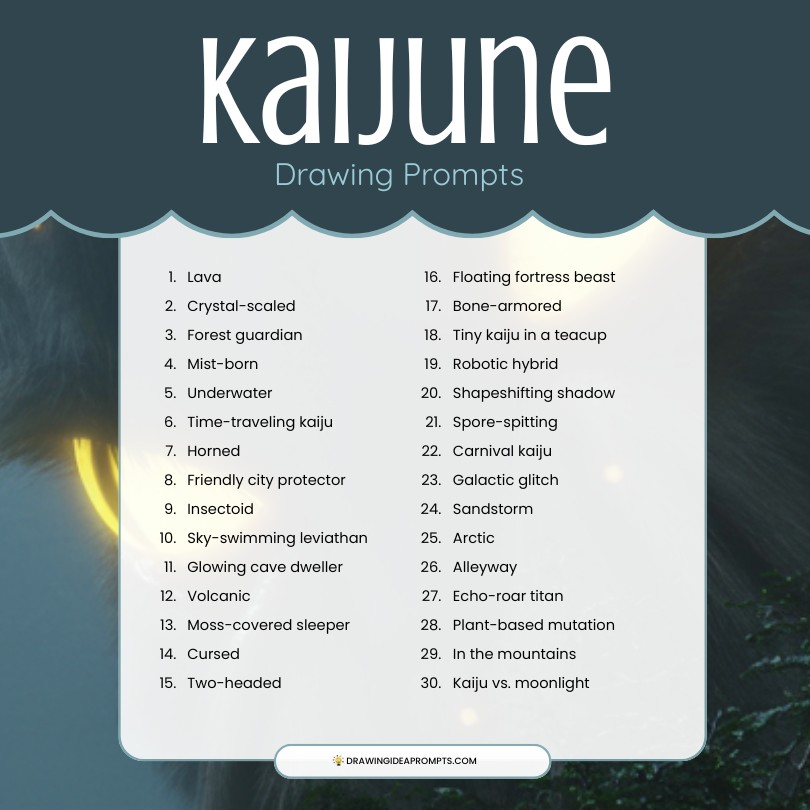 30 drawing prompts for Kaijune drawing challenge