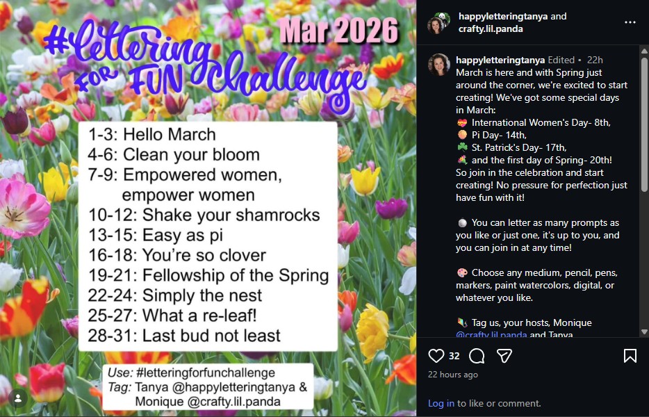 Lettering for Fun art challenge prompts