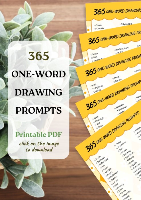 one word drawing promtps printable file