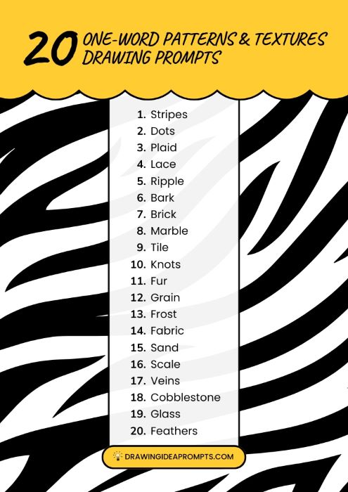 list of one-word patterns and textures drawing prompts