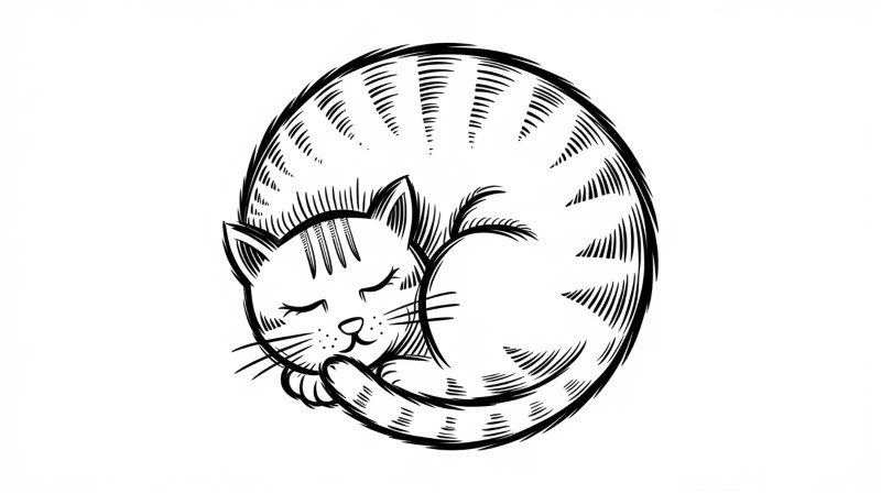 a simple drawing of a curled cat