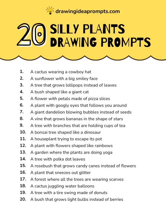 list of silly plants drawing prompts