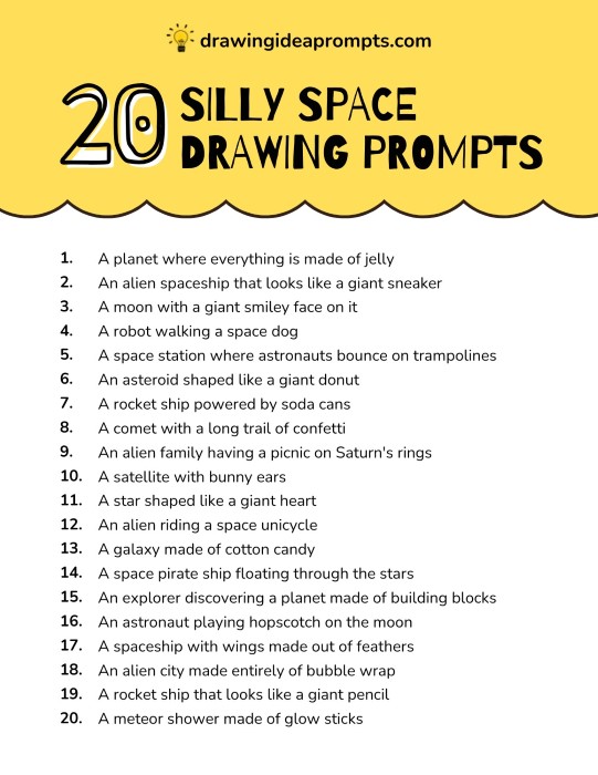 list of silly space drawing prompts