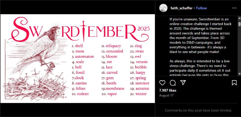 swordtember challenge drawing prompts 2025