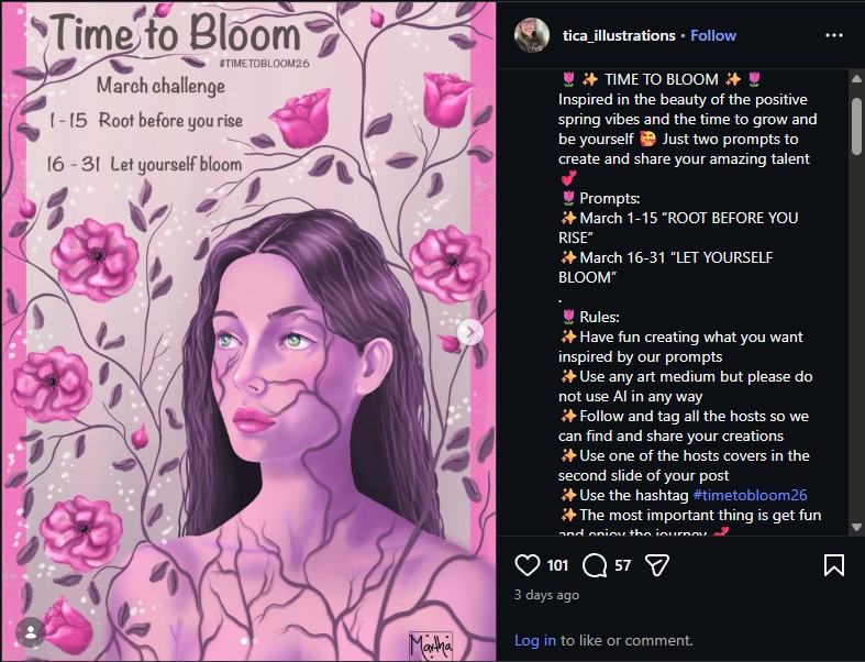 time to bloom art challenge prompts