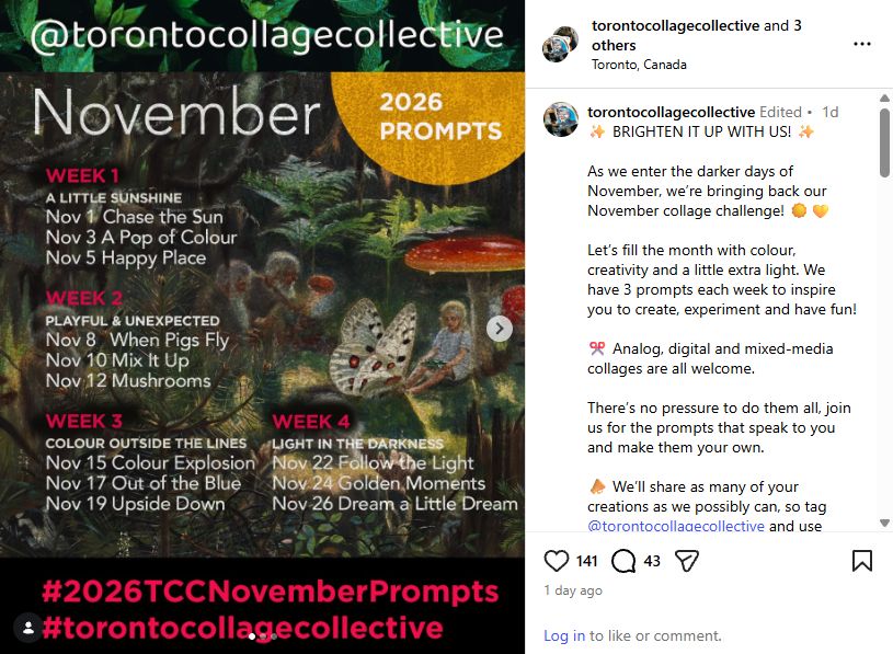 Toronto Collage Collective november 2026 collage prompts