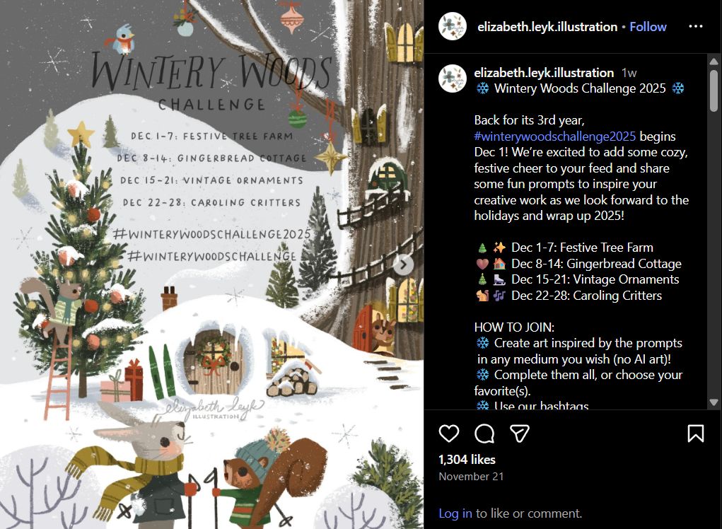 Wintery Woods december art challenge rules and prompts 2025