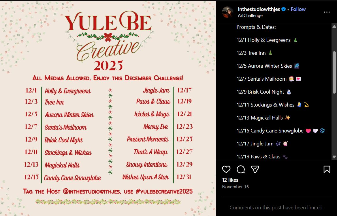 Yule Be Creative december challenge rules and prompts 2025